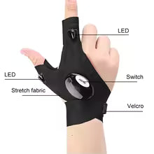 LED Flashlight Fishing Strap Fingerless Gloves Waterproof Cycling Camping Hiking Rescue Glove Lamp Lighting Gloves