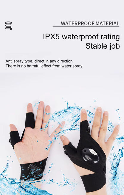 LED Flashlight Fishing Strap Fingerless Gloves Waterproof Cycling Camping Hiking Rescue Glove Lamp Lighting Gloves