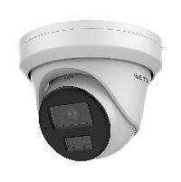 White security camera with a black lens on a white background